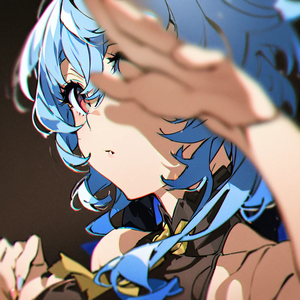 masterpiece, best quality, <lora:yoneyama-a31-000020:1>,yoneyama mai, 1girl, solo,ganyu \(genshin impact\), upper body,simple background, blurry,chromatic aberration,