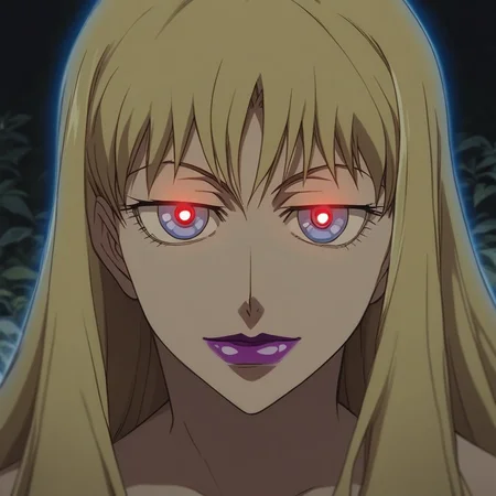 source_anime, ((score_9)),score_8_up,score_7_up,score_6_up,score_5_up,score_4_up, retro_artstyle, anime style, 1womanbrita_(darker_than_black), long_hair, blonde_hair, purple_lips large breasts, (blue eyes), (Contractor, red_pupils, glowing, glowing eyes), looking at viewer, facing viewer, masterpiece, best quality, highres, best illumination, depth of field, Artist style:urushihara satoshi, BR1T4,