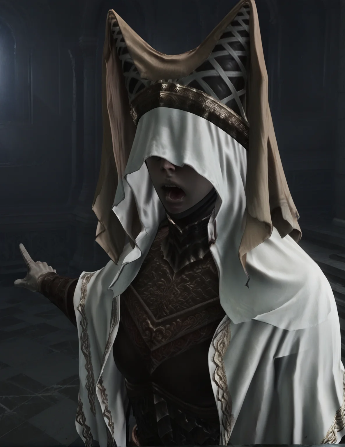 score_9, score_8_up, score_7_up, intricate details, rating_safe, fantasy setting,
<lora:NightMaiden:0.85> 1girl, veil, helmet, robe, armor, gloves, cape, boots
depth of field, detailed background,
<lora:ral-chrosc-clr:0.5>, ral-chrosc-clr,
<lora:Expressive_H:0.5>, expessiveH,
<lora:xl_more_art-full_v1:0.3>,
<lora:add-detail-xl:0.3>, <lora:hand 4:0.5> hand person,
<lora:soyjack:.7> soyjack, open mouth, pointing, :o, 1girl