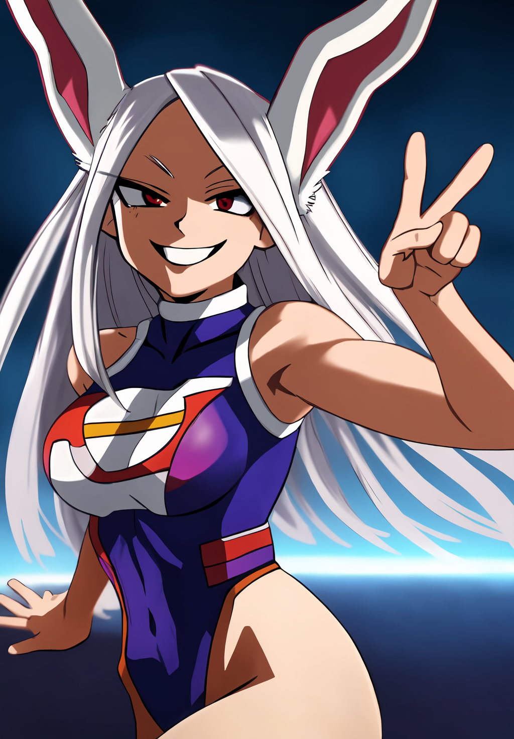 <lora:miruko:0.8>, miruko, (masterpiece, best quality,perfect lighting), 1girl, solo, smirk, action pose, leotard, portrait,