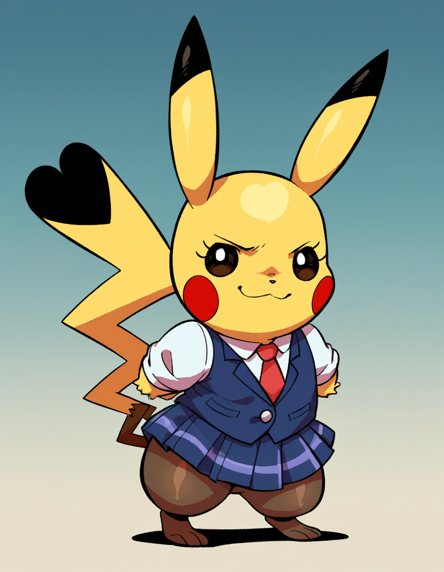 zPDXL, score_9, score_8_up, score_7_up, score_6_up, score_5_up, 4k, absurdres, looking at viewer, <lora:Perfect Hands:0.8> Perfect Hands, 1girl, solo, 
smirk, on_side, school uniform, necktie, plaid, pantyhose, furry female,
 <lora:CosplayPikachu v2:0.8> cosplay pikachu, pokemon \(creature\), pikachu ears, pikachu tail, feral, shortstack, flat chest,