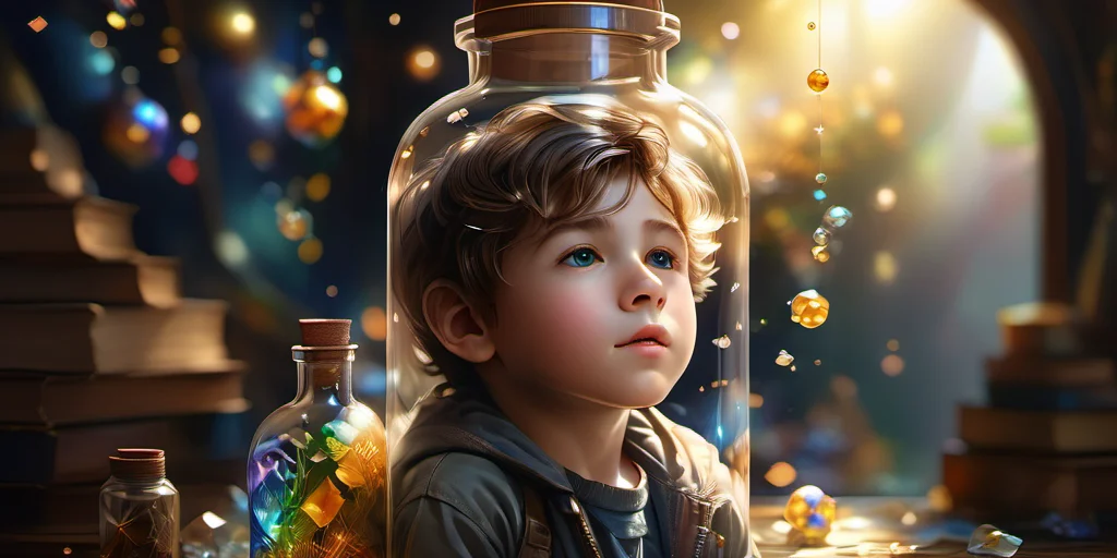 GWMDetail, a boy in a transparent bottle, highly detailed face, best quality, high quality, masterpiece, 8K UHD, highly detailed, ultra detailed <lora:GWMDetail_v1.0:1.0>