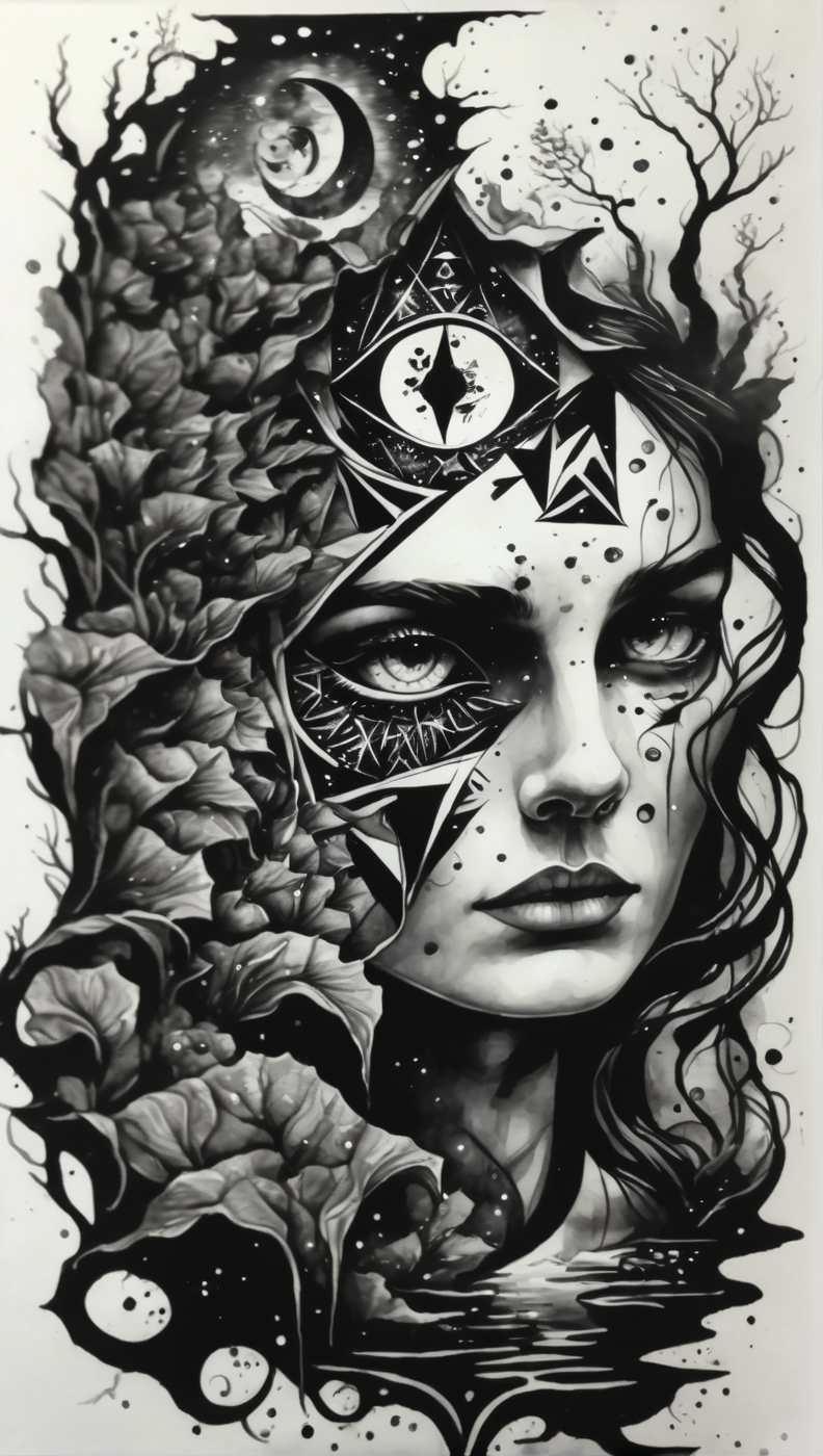 illusionix, watercolor and black ink<lora:illusionix:1>