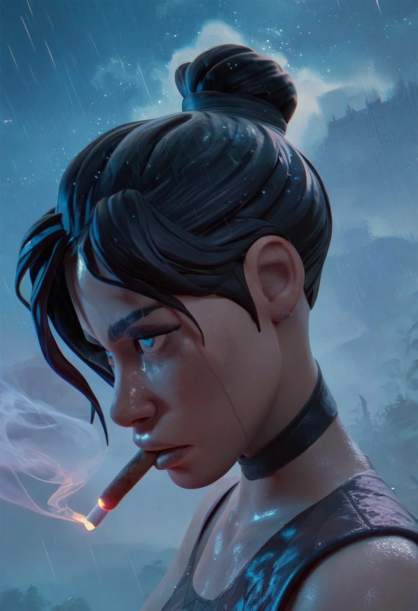 (score_9, score;yy_8_up:1.1), score_7_up,  1girl, solo, wraithxl, girl Smoking a cigarette, side view,<lora:AsuraLycoXL:1>, perfect eyes, Raining background
