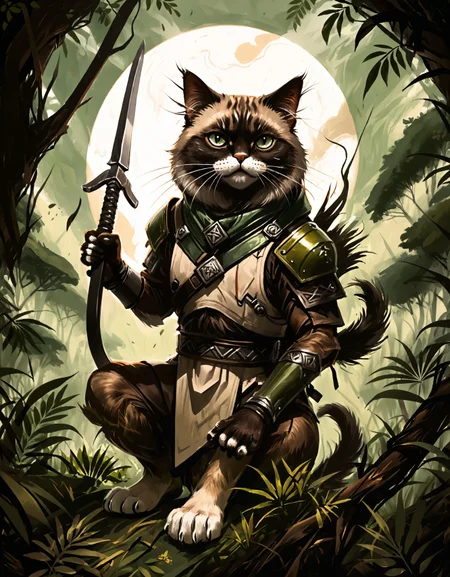 zavy-rghflt, painting, field and forest, Cobra, highly detailed, (Himalayan Cat Technomancer:1.3) , Plain, in Forest Green, Earthy Brown and Cream garb tailored by Wes Gordon, mundane Mechanical Arms, inside a Hagatna, Bathed in shadows, Masterpiece, soft light, perfect composition, dynamic dramatic beautiful full taking, highly complex, ambient background, highly intricate