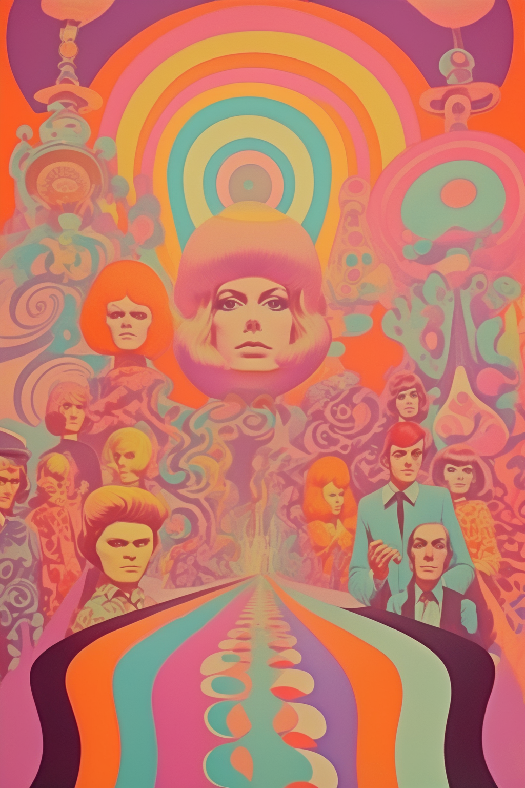 <lora:Victor Moscoso Style:1>Victor Moscoso Style - 1960's psychedelic murshoorms in pastel color tones
