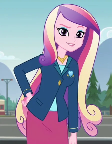 score_9, score_8_up, score_7_up, source_anime, <lora:dean-cadance-movie-ponyxl-lora-nochekaiser:1>, cadance, long hair, very long hair, purple eyes, pink hair, purple hair, multicolored hair, two-tone hair, eyelashes, makeup, eyeshadow, skirt, formal, suit,, construction site, machines, workers, progress, dirt, smile, bent over, smug,, looking at viewer, solo,, dutch angle, cowboy shot