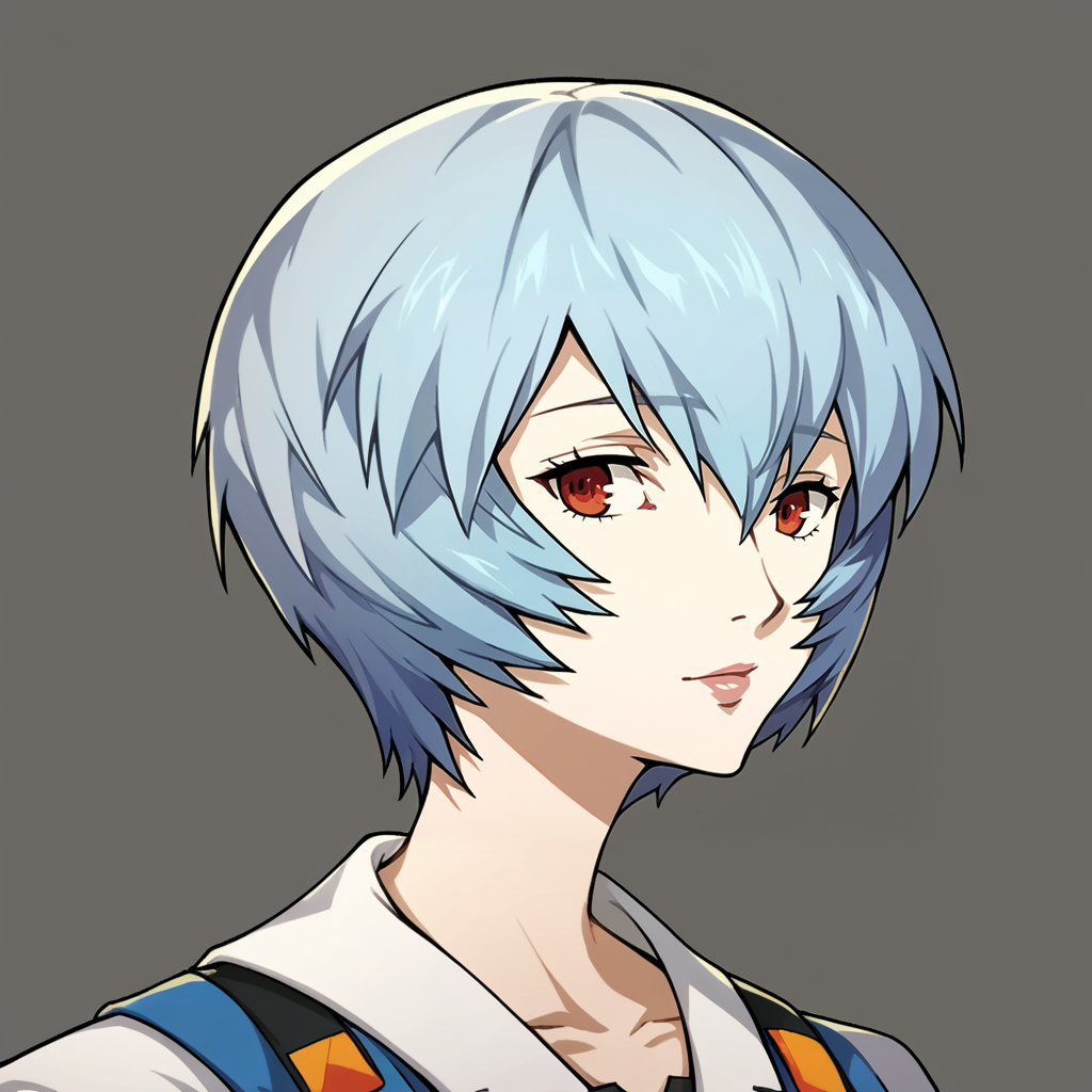 Score_9, score_8_up, score_7_up, source_anime, masterpiece, best quality, upper body, portrait, white background, rei ayanami,  <lora:Persona_5_portrait_style_Pony:1>