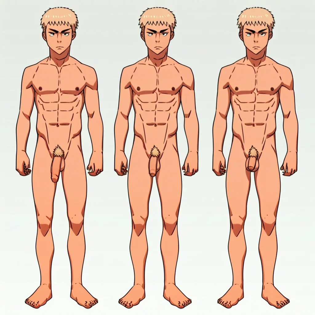 Kanemaru Shinji, 1boy, male focus, solo, blonde hair, black eye, pubic hair, completely nude, abs, penis, balls, standing, hard penis, score_9, score_8_up, score_7_up, score_6_up <lora:vinceteaa_020_04v2-step00000400r:1> good face, good eyes, looking at viewer, full body, standing,