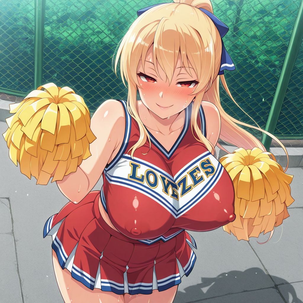 solo, standing, BREAK
1girl,big breasts,lovestruck,seductive smile,in heat,embarrassed,BREAK
blonde hair,long hair,red eyes,cheerleader,BREAK
shiny skin,erect nipples,outdoors, sweat,BREAK
masterpiece,best quality,amazing quality,explicit, <lora:HT_3_ILL:0.85><lora:総司Ill:0.75>