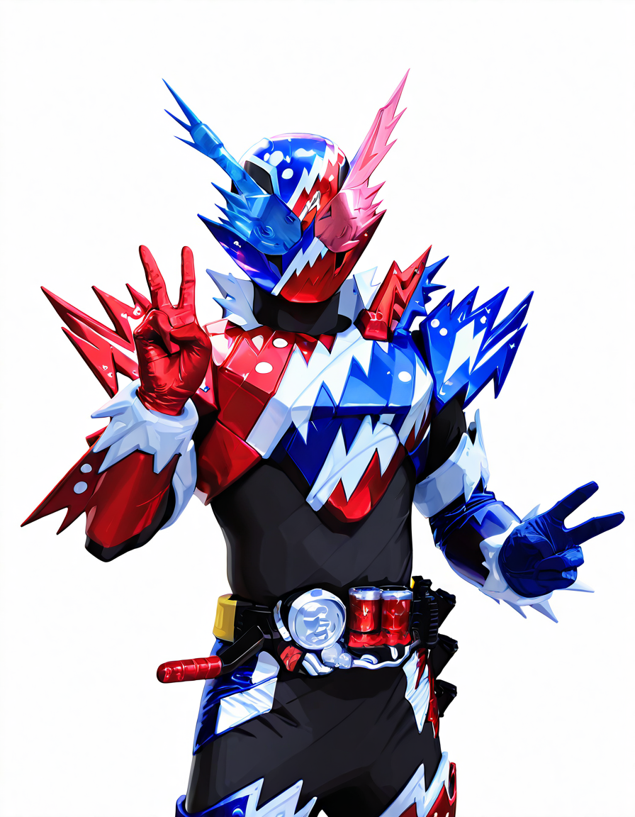 zigou masterpiece, best quality, amazing quality, very aesthetic, absurdres, selfie of KRBLDSPARK, robot, solo, KSPKLNG helmet, KSPKLNG armor, KSPKLNG bodysuit, KSPKLNG belt, KSPKLNG holster, KSPKLNG gloves, peace sign, white background zigou <lora:zigouILL:1> <lora:Kamen_Rider_Build_-_Masked_Rider_Build_ä»®é¢ã©ã¤ãã¼ãã«ã_16_in_1_v2:1>