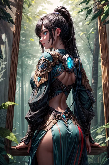 (cowboy pose:1.3), (extremely detailed:1.3), (masterpiece:1.3), ((elaborate high fantasy ecchi artwork)), (1girl, a beautiful female druid with long flowing hair:1.3), druid, (mystical mist-filled forest:1.4), green-brown gradient, gradient color realistic, (photorealistic fantasy,) (from behind), volumetric lighting, dynamic pose, dynamic angle <lora:more_details:1>, ((beautiful hands, beautiful eyes, perfect eyes, perfect hands)), (Extremely Detailed Oil Painting:1.2), glow effects, godrays, Hand drawn, render, 8k, octane render, cinema 4d, blender, dark, atmospheric 4k ultra detailed, cinematic sensual, Sharp focus, humorous illustration, big depth of field, Masterpiece, colors, 3d octane render, 4k, concept art, trending on artstation, hyperrealistic, Vivid colors, extremely detailed CG unity 8k wallpaper, trending on ArtStation, trending on CGSociety, Intricate, High Detail, dramatic, ((beautiful hands, beautiful eyes, perfect eyes, perfect hands)), (Extremely Detailed Oil Painting:1.2), glow effects, godrays, Hand drawn, render, 8k, octane render, cinema 4d, blender, dark, atmospheric 4k ultra detailed, cinematic sensual, Sharp focus, humorous illustration, big depth of field, Masterpiece, colors, 3d octane render, 4k, concept art, trending on artstation, hyperrealistic, Vivid colors, extremely detailed CG unity 8k wallpaper, trending on ArtStation, trending on CGSociety, Intricate, High Detail, dramatic, ((beautiful hands, beautiful eyes, perfect eyes, perfect hands)), (Extremely Detailed Oil Painting:1.2), glow effects, godrays, Hand drawn, render, 8k, octane render, cinema 4d, blender, dark, atmospheric 4k ultra detailed, cinematic sensual, Sharp focus, humorous illustration, big depth of field, Masterpiece, colors, 3d octane render, 4k, concept art, trending on artstation, hyperrealistic, Vivid colors, extremely detailed CG unity 8k wallpaper, trending on ArtStation, trending on CGSociety, Intricate, High Detail, dramatic, ((beautiful hands, beautiful eyes, perfect eyes, perfect hands)), (Extremely Detailed Oil Painting:1.2), glow effects, godrays, Hand drawn, render, 8k, octane render, cinema 4d, blender, dark, atmospheric 4k ultra detailed, cinematic sensual, Sharp focus, humorous illustration, big depth of field, Masterpiece, colors, 3d octane render, 4k, concept art, trending on artstation, hyperrealistic, Vivid colors, extremely detailed CG unity 8k wallpaper, trending on ArtStation, trending on CGSociety, Intricate, High Detail, dramatic, ((beautiful hands, beautiful eyes, perfect eyes, perfect hands)), (Extremely Detailed Oil Painting:1.2), glow effects, godrays, Hand drawn, render, 8k, octane render, cinema 4d, blender, dark, atmospheric 4k ultra detailed, cinematic sensual, Sharp focus, humorous illustration, big depth of field, Masterpiece, colors, 3d octane render, 4k, concept art, trending on artstation, hyperrealistic, Vivid colors, extremely detailed CG unity 8k wallpaper, trending on ArtStation, trending on CGSociety, Intricate, High Detail, dramatic
