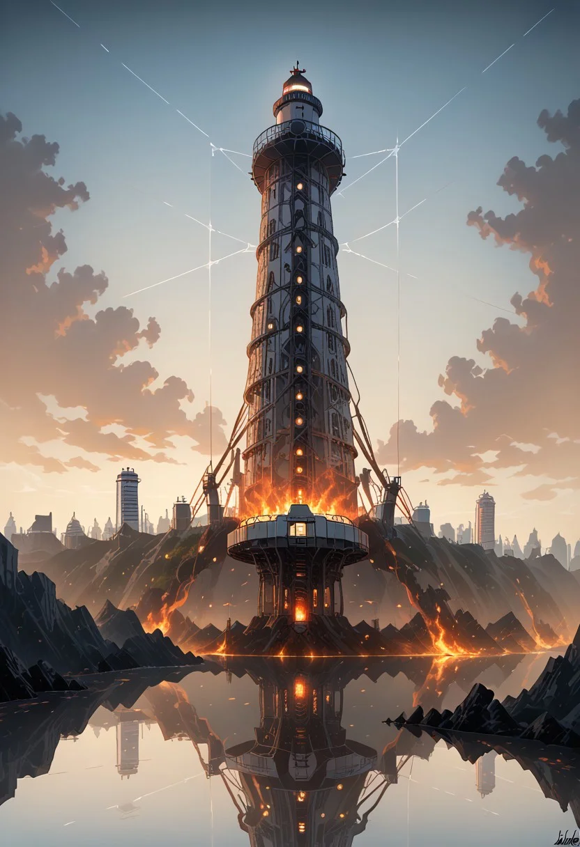 scenery, reflection, science fiction, skyscraper, masterpiece, best quality,
indescribable, Lighthouse, gigantic asteroid, fire sky, beauty sky, black lightings, eerie, stunning visually, dark influence, premium effects. detail. 4к,