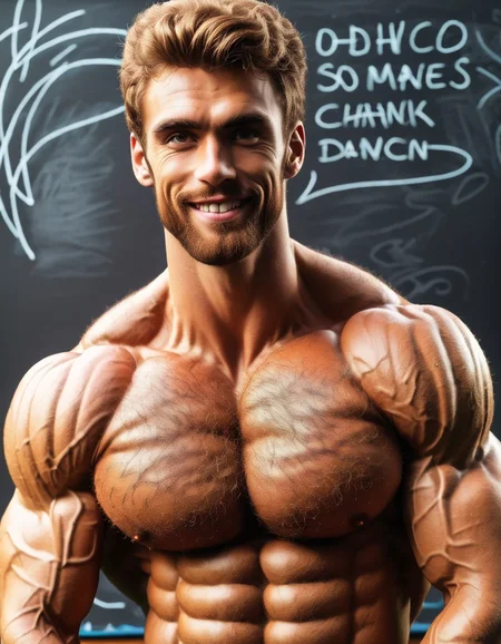 (@hrypctls1, hairy chest:0) (@tomld1, @tomldface1:1.2) (male teacher, 1boy, brilliant grey eyes), tall, 20 years old, male focus, bodybuilder, small waist, skinny, shredded, large eyes, thick eyebrows, beard, smiling, strong cheekbones, strong jaw, male, golden necklace, confident stance, standing, torso
graffiti chalkboard background, desk, indoor lighting, high-resolution image, vibrant colors, photography, focused, masterpiece
<lora:@hrypctls1.v1.concept.sdxl_epoch_3:0.6><lora:TomLeDuc.Concept.SDXL_epoch_3:0.6>