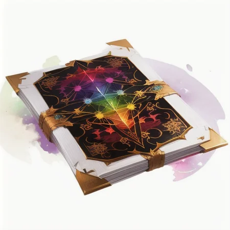MagicItem_v1 <lora:MagicItem_v1-000002:1> (white background), single card sleeve, evil design, multicolored rainbow colors,
no human,