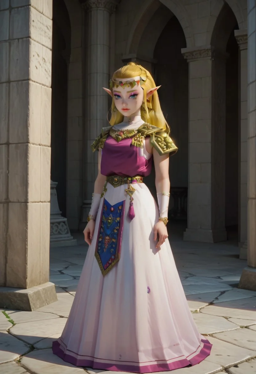 score_9, score_8_up, score_7_up,masterpiece,perfect face,high quality,perfect eyes, highly detailed,masterpiece,1girl, solo, blue eyes, ootzelda,dress, shoulder armor,tiara, jewelry,blonde hair, full body,make up, pink eyeshadow, mascara,pointy ears