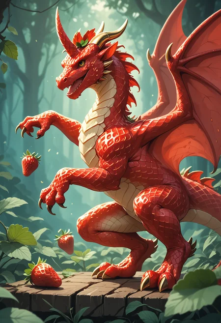 score_9, score_8_up, score_7_up,
dragon unicorn hybrid, horse with one horn on head, hooves, wings, action pose, detailed background,
WORLD MORPH STRAWBERRY, MULTIPLE STRAWBERRIES SKIN