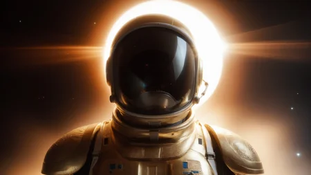 <lora:pmg_001:1> (pmg style:1.2), (astronaut:1.15), (gold armor:1.15), (Arabic patterns:1.15), sci-fi, lunar surface, domed minarets, medium shot, backlighting, dramatic shadows, futuristic,
 score_9, score_8_up, score_7_up, score_6_up, score_5_up, score_4_up