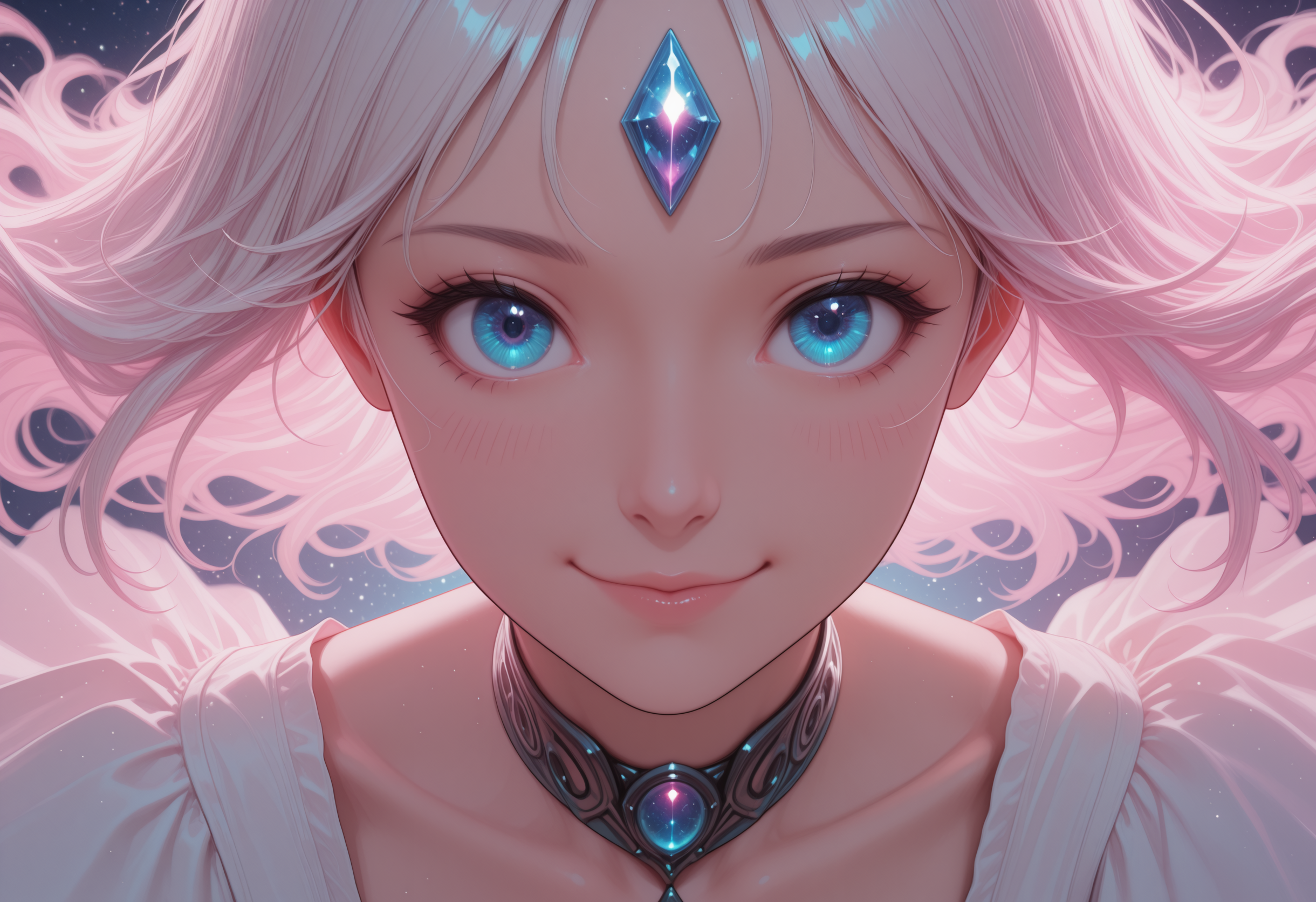 embedding:lazypos, flat_colors, gradient, retro_colors, sketch, anime_style, retro_artstyle 1980 (style), 2D, Gorgeous Galactic, age_24, choker_with_gem, long_lashes, blush_smile, looking_at_viewer, dynamic_angle, cinematic <lora:TrendCraft_The_Peoples_Style_Detailer-v1.0A-3_13_2025-illustrious:0.6>