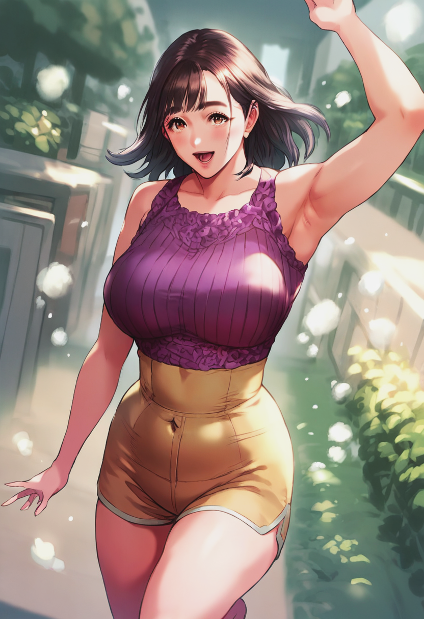 source_anime, score_9, score_8_up, score_7_up, 1girl, mature_female, solo, Jumping, mimicking a high jump, from above, cowboy shot, rating_safe, <lora:sdxl\pony diffusion\artist_styles\hyji_pony:1.0>
