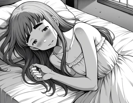 score_9, score_8_up, score_7_up, source_anime,
aikotanaka, <lora:aiko-tanaka-manga-ponyxl-lora-nochekaiser:1>,
aiko tanaka, long hair, bangs, thick eyebrows, blush, greyscale, monochrome,
dress, white dress, collarbone, bare shoulders, sundress,
indoors, bed, bed room, on side, blush, drunk,
looking at viewer, cowboy shot, solo, dutch angle,