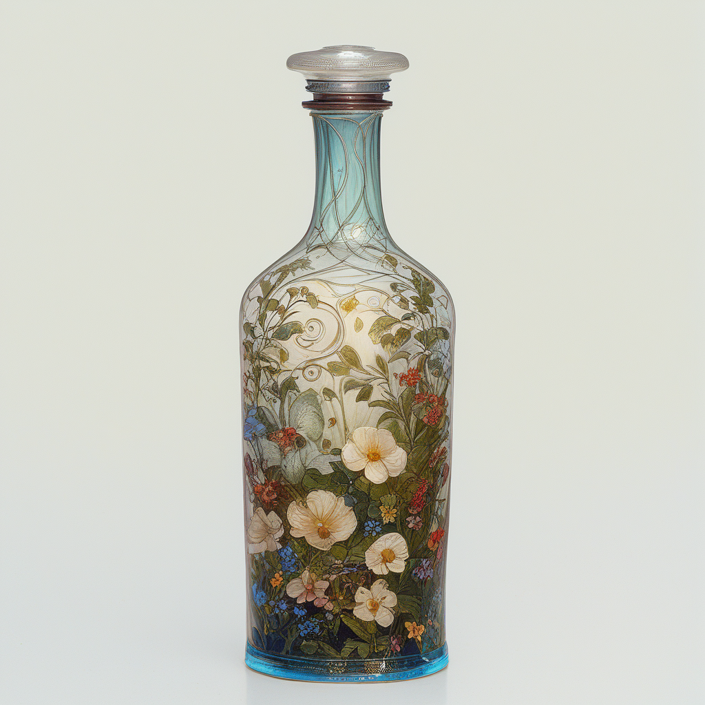 core_9, score_8_up, score_7_up, score_6_up, Bottle, Clear white background, flowers, intricate design,((Art Noveau)), ArsMJStyle,  <lora:ArsMJStylePony_-_Art_Nouveau-000009:1>