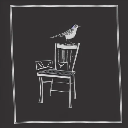 weapon, chair, shirt, black background, long sleeves, grass, bird, paper