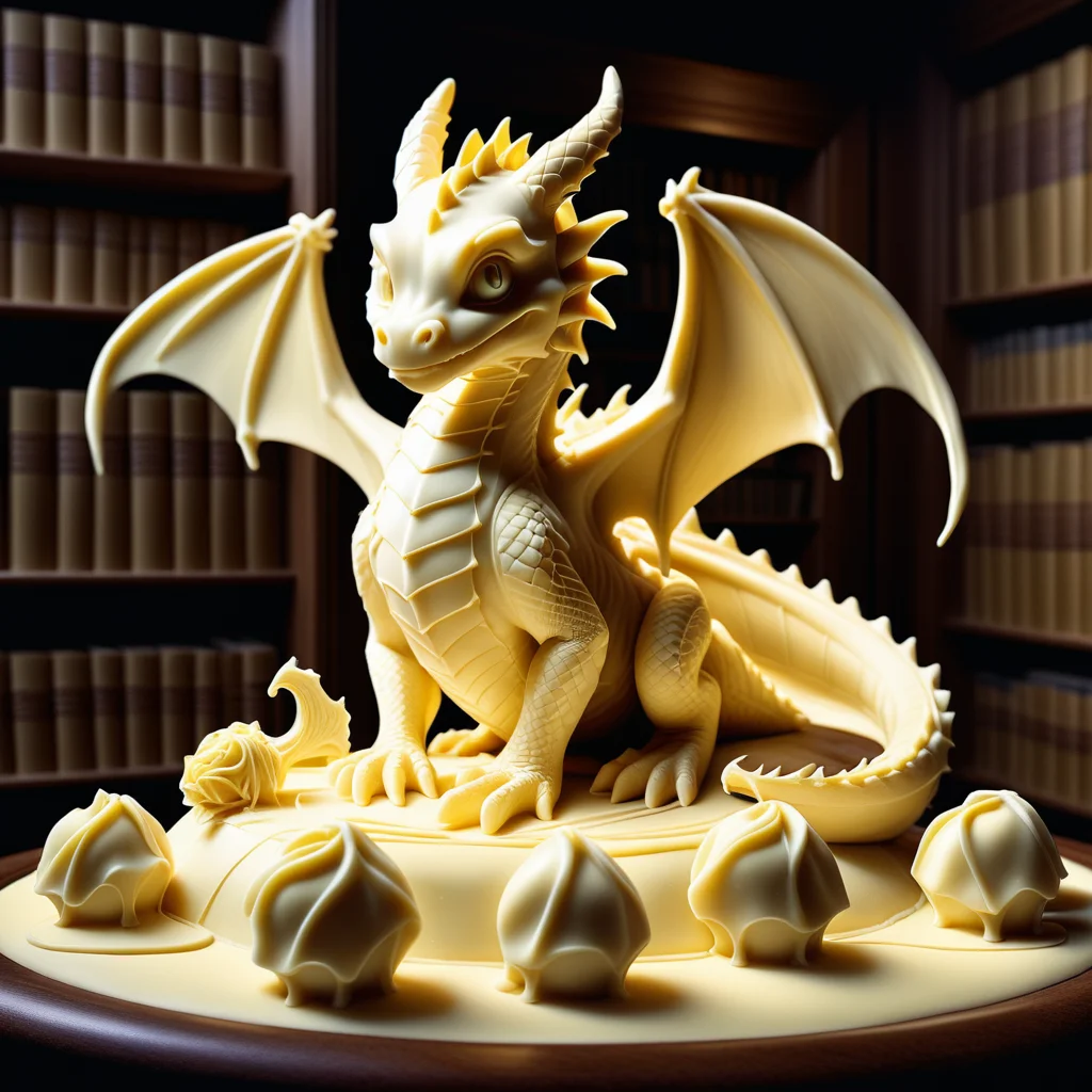 made out of Jed-whtccae, <lora:WhiteChocoStyle-000005:0.8>, Mezzotint Print of a "The Library of Dragons", Frail, Hopeful, Warm lighting, perfect composition, sunny, stunning, enchanted, fantastic aesthetic, glowing, epic, warm light, advanced cinematic perfect light, rich deep colors, cute