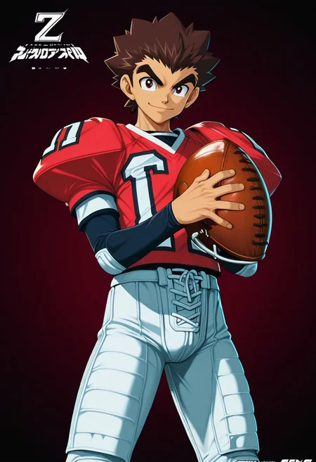PVC, Yaoi figure PVC, PVC boy, PVC texture, male, High Quality, perfect anatomy, HD, anime style, break
TAROU RAIMON, 1boy, solo, alone, brown hair,  thick eyebrows, dark brown eyes, athletic build, smiling, posing, looking at viewer, football uniform, tight uniform, red and white uniform,