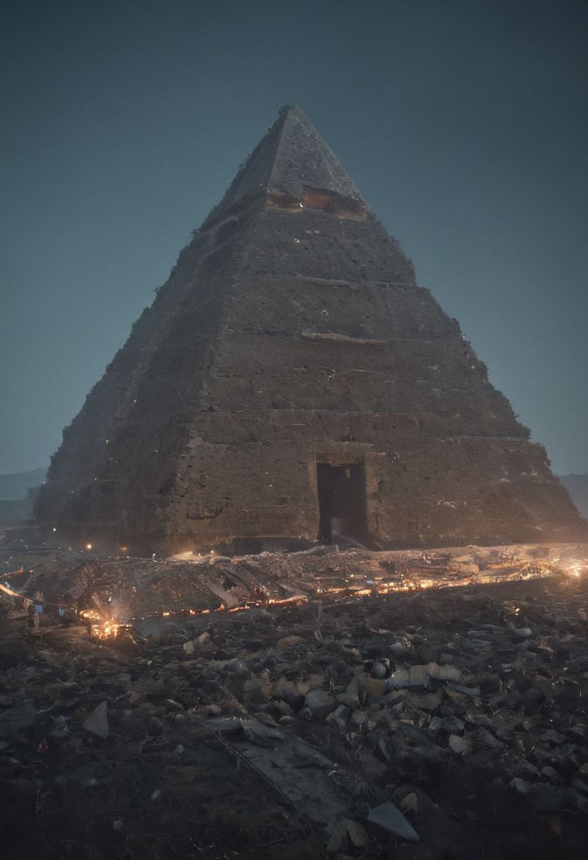 (pastel neon niji colors, terraforming mecha-Pyramid Like drdnght machine hovering above planet earth 20000 bc), 
atmospheric haze, Film grain, cinematic film still, highly detailed, high budget, cinemascope, moody, epic, OverallDetail, gorgeous, 2000s vintage RAW photo, photorealistic, candid camera, color graded cinematic, eye catchlights, atmospheric lighting, skin pores, imperfections, natural, shallow dof,
extremely detailed, drdnght machine, Temple Ruin, industrialbuilding, spstation,