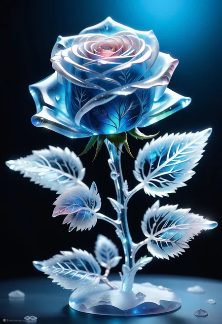 a Rose made out of Jed-Blmicry, <lora:BioIceCrystalStyle-000006:0.7>, masterpiece, full of details,