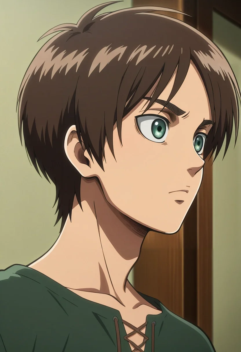 masterpiece, best quality, intricate details, anime screencap, , official style, , , 1boy, solo, male focus, <lora:eren_yeager_ilxl:0.92>, eren_yeager, brown hair, green eyes, ,