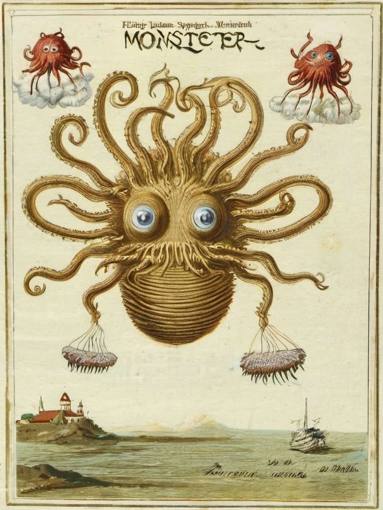antiquefauna flying spaghetti monster, high quality, very sharp  <lora:hjantiquefauna_v10xl:0.8>