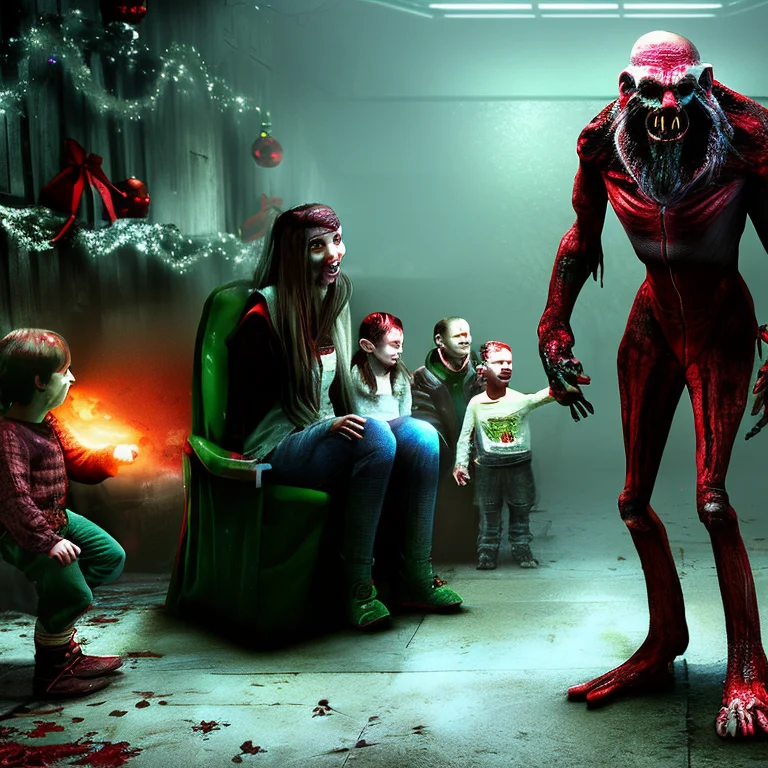 A family at a Christmas grotto meeting Santa, 8k, photo, hyper detailed, by HorrorByDave