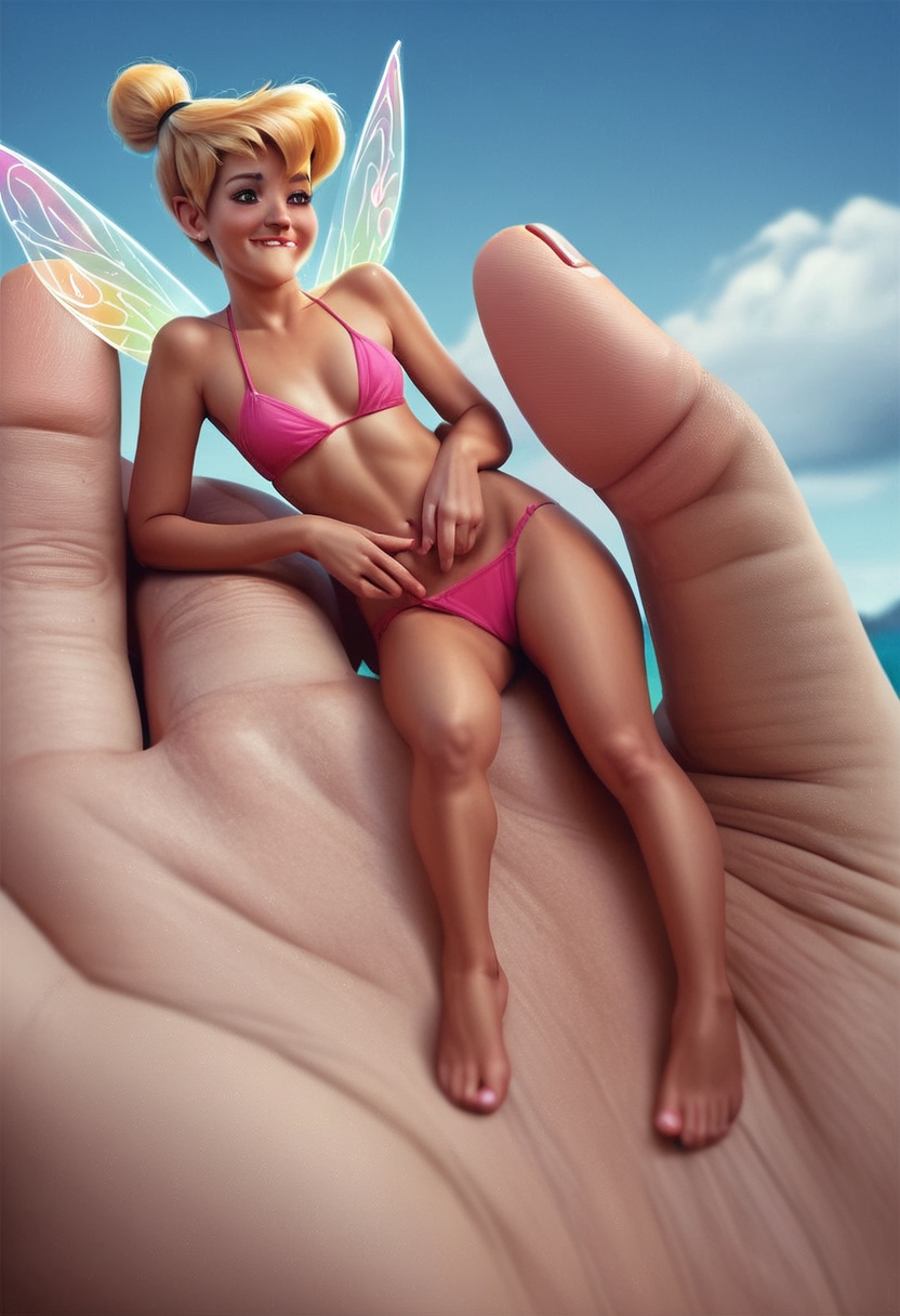 score_9, score_8_up, score_7_up, score_6, score_5, score_4, source_cartoon, realistic, beautiful 1girl, biting lip,tinker bell \(disney\), fairy wings, minigirl ocean,sky,water,day,outdoorsdark skin, pink bikini vscog1rl5 , rating_questionable <lora:VSCO.Girls.Beaches.Abandoned.Places:1>