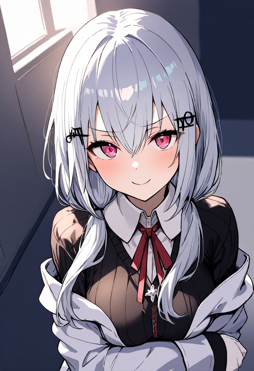 1girl,
HakaseFuyukiNijisanji,
safe, solo, straight-on, upper body,
hairclip,
beautiful eyes,
looking at viewer,
v-shaped eyebrows,
smile,
leaning back,
white jacket, off shoulder,
black sweater, collared shirt,
neck ribbon,
arms under breasts, white gloves,
soft lighting,
depth of field,
<lora:kp_HakaseFuyukiNijisanji1stCostumeAnimagineXL_v1_1:1.0>,
masterpiece, high score, great score, absurdres
