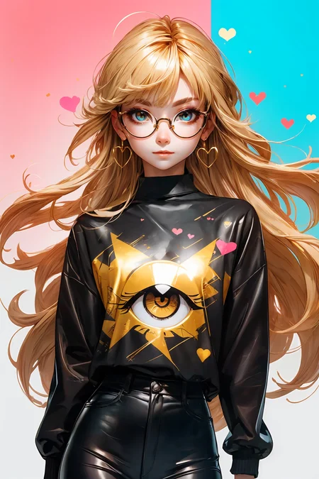 blond hair, long hair, (round glasses:1.1), (gold eyes:1.2), 
upper body, 
bangs, hearts, 
<lora:more_details:0.3>
 <lora:Cosmic anime-oil fusion v2:0.3> 
<lora:AnimeVibesV3:0.25> animevibes, 
<lora:3DMM_V11:0.35> 3DMM 
<lora:midjourney_20230624181825:0.35> midjourney ,
 <lora:LAS:0.3> colorful, 
<lora:msw_locon-t2:0.45>
 <lora:wuxia2:0.35> gu, shiny, shiny hair, shiny skin, shiny clothes