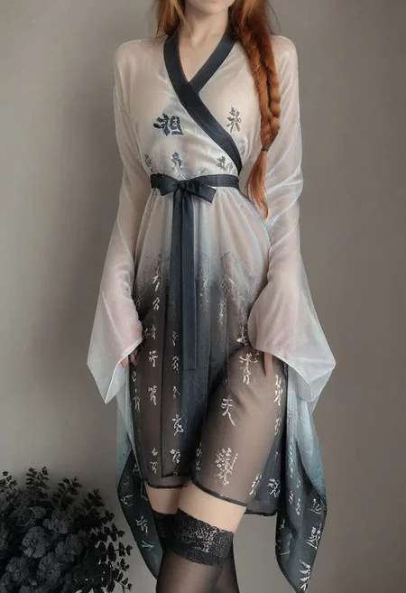score_9, score_8_up, score_7_up, score_6_up, score_5_up, score_4_up, 1girl, gorgeous, pretty face, long hair, ginger hair, pink eyes, k1m0n0, kimono, see-through