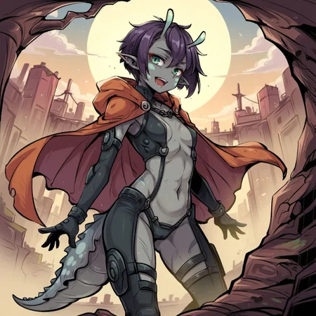 score_9, score_8_up, score_7_up, score_6_up, lonarpg
1girl, small breasts, jaggy line, looking at viewer, open mouth, pointy ears, short hair, solo, cloak, bodysuit, military uniform, science fiction,
<lora:lonarpg_style_v1:0.8>,
<lora:moyo_race_v1:0.8> moyo, antennae, facial mark, grey skin, tail,