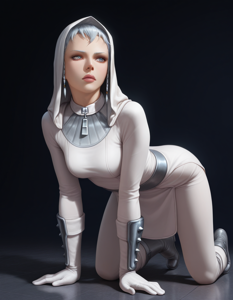 Masterpiece, high-res, 2k, best quality, 2.5d, realistic, 1 girl, Brianna handmaiden <lora:Brianna_Handmaiden_Illus-000034:1> On all fours with arms extended above