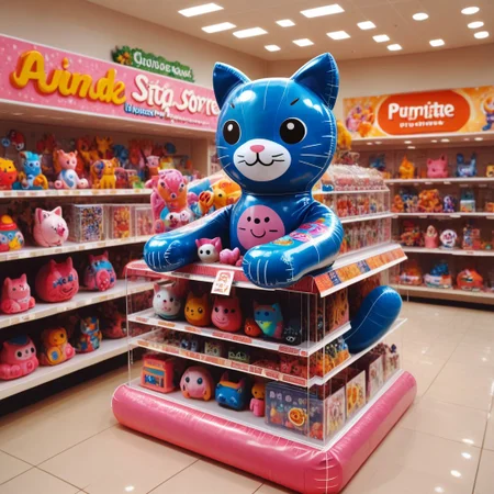Latex inflatable cat in a toy store