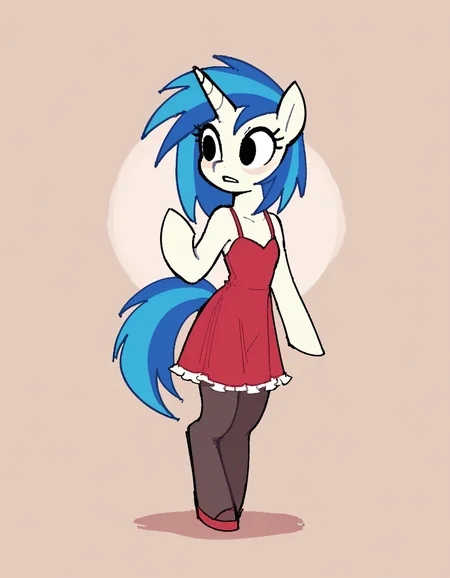 score_9, score_8_up, score_7_up, score_6_up, score_5_up, score_4_up, solo, 1girl, solo,
<lora:StickySweet_v0:0.9> stkyswt, flat color, sketch, black eyes, source_furry, anthro pony girl, \(mlp\), cutie mark Vinyl Scratch, (pony), furry, red dress, Mary Janes, sheer pantyhose, speaking, talking, villain_pose