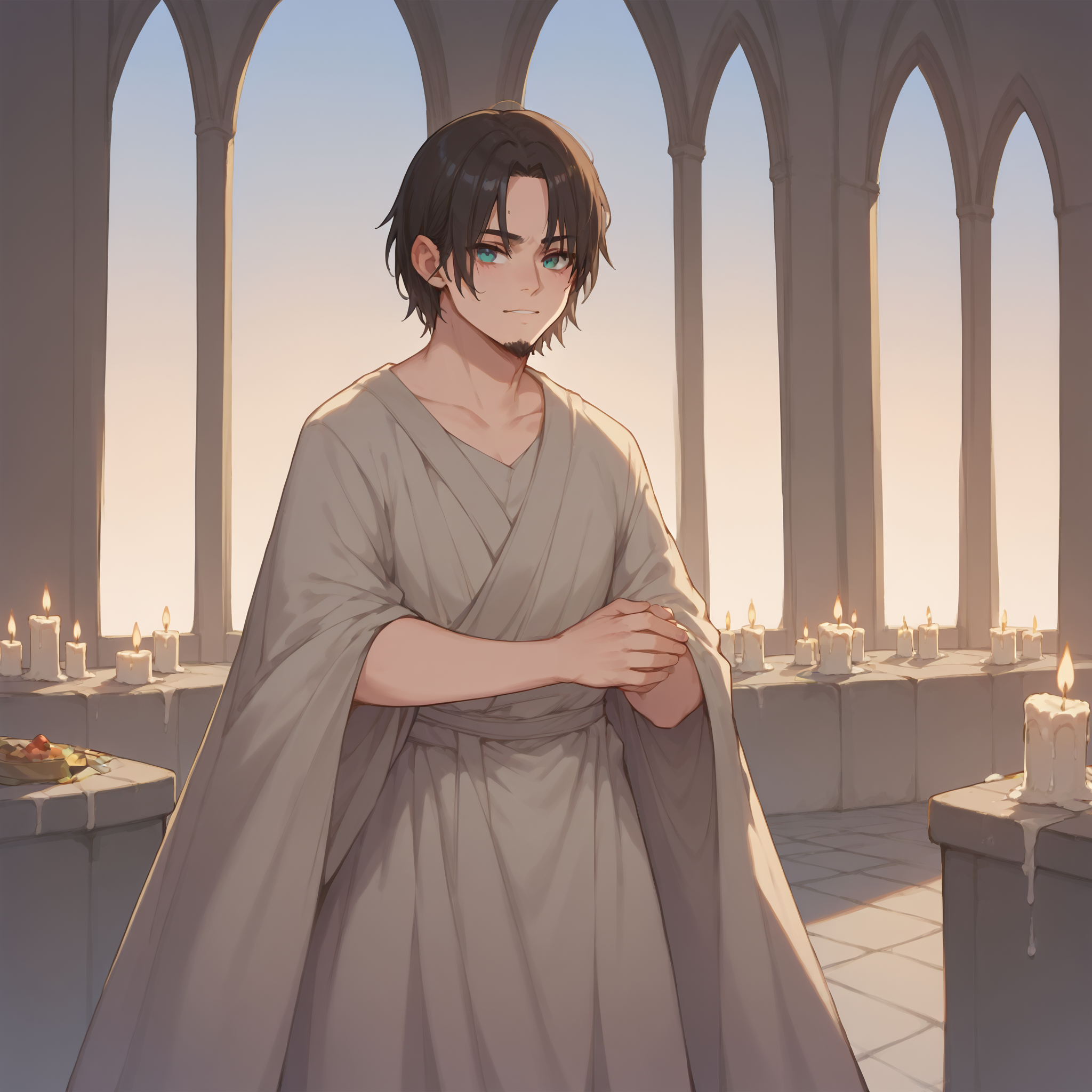 (score_9,score_8_up,score_7_up,score_6_up,score_5_up,score_4_up),
best quality,masterpiece,  <lora:ReyXl:0.7>, Rey, 1boy, priest, cathedral, candles, white feathers,  unaestheticXL_Alb2