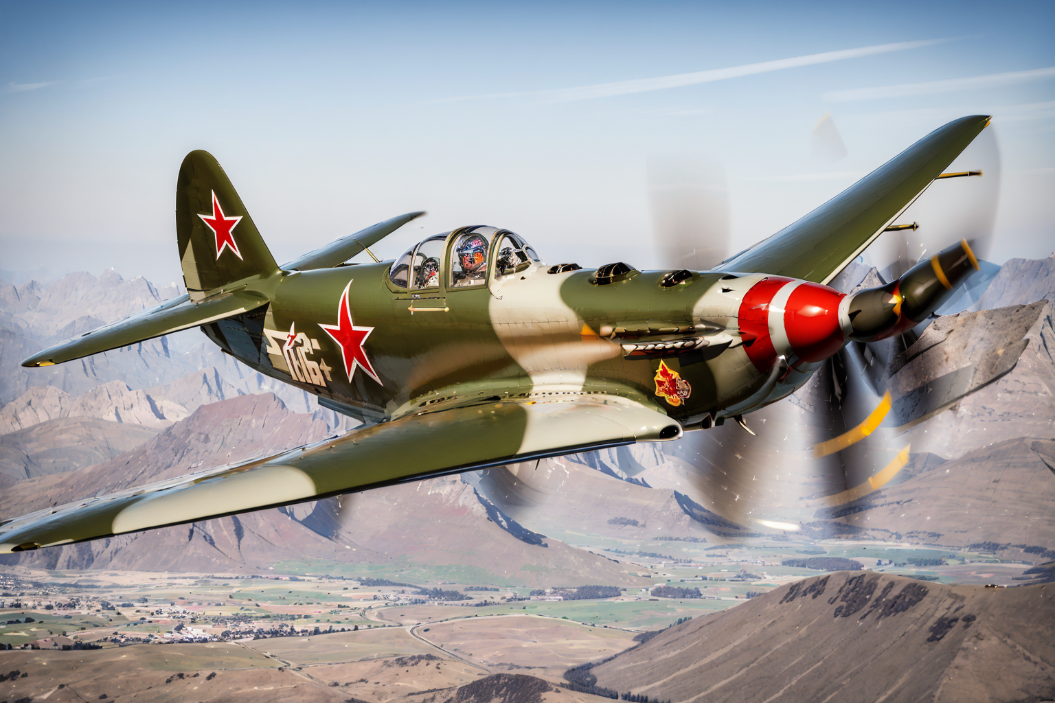 (masterpiece, best quality:1.2), ultra-detailed, flying Yak9, (realistic:1.5), <lora:EdobYak9_v1.0:1>