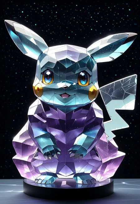 (masterpiece), best quality, Anime, Illustration, hex, cut lines,pikachu, Black Background, No Humans, Starry Theme, (Light Refraction), White and colorfull Theme, Natural Lighting, Verynsty, fluorite mineral, flu0rite, iridiscent, symphtia-style