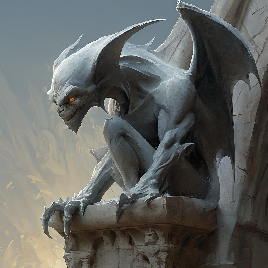<lora:artfullygargoyle_sdxl_v1:1>,Logo,Gargoyles are magical creatures that were originally created by a very powerful cleric from stone statues. The first gargoyles were terrible winged stone monsters,designed to protect holy places from evil spirits. Still,during a huge magical battle,their inner being was altered and they became fully conscious creatures that have a very high affinity for magic. After centuries of magical modifications and enhancements,gargoyles are nowadays a very much changed race that is not warlike at all but rely entirely upon magic,