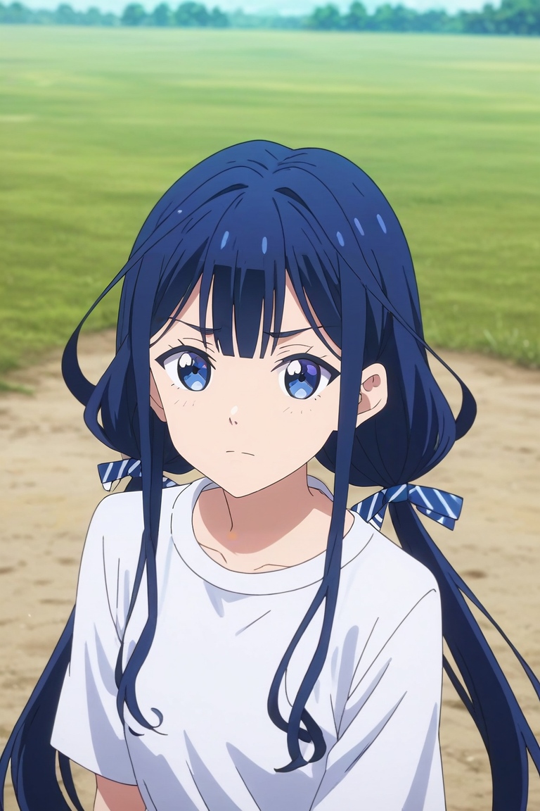 score_9, score_8_up, score_7_up, source_anime, rating_safe, , anime screencap, anime coloring, official style, looking at viewer, depth of field, 1girl, solo, <lora:aki_adagaki_pony:0.98>, aki_adagaki, blue hair, blue eyes, long hair, bangs, twintails, low twintails, bow, from above, cemetery, dark, (dynamic pose), nervous, , <lora:sdxl_lightning_8step_lora:1>