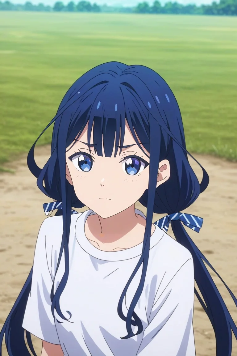 score_9, score_8_up, score_7_up, source_anime, rating_safe, , anime screencap, anime coloring, official style, looking at viewer, depth of field, 1girl, solo, <lora:aki_adagaki_pony:0.98>, aki_adagaki, blue hair, blue eyes, long hair, bangs, twintails, low twintails, bow, from above, cemetery, dark, (dynamic pose), nervous, , <lora:sdxl_lightning_8step_lora:1>