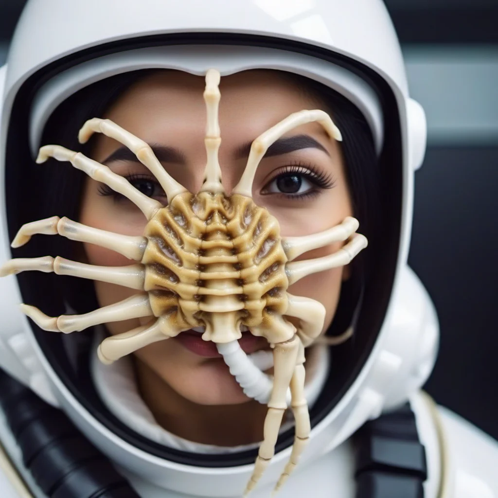 cinematic photo a squid skeleton on a woman face wears a spacesuit, space <lora:Facehugger1024:0.8> . 35mm photograph, film, bokeh, professional, 4k, highly detailed