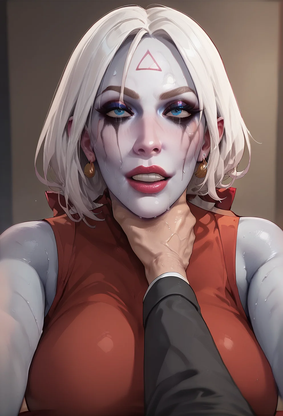 score_9, score_8_up, score_7_up, v1nd1ct4, 1girl, big breasts, <lora:v1nd1ct4:1> <lora:CH0K1N6:1> CH0K1N6,strangling,pov,mascara